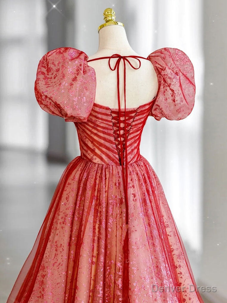 Red Long Prom Dress, Aline Red Prom Graduation Dresses