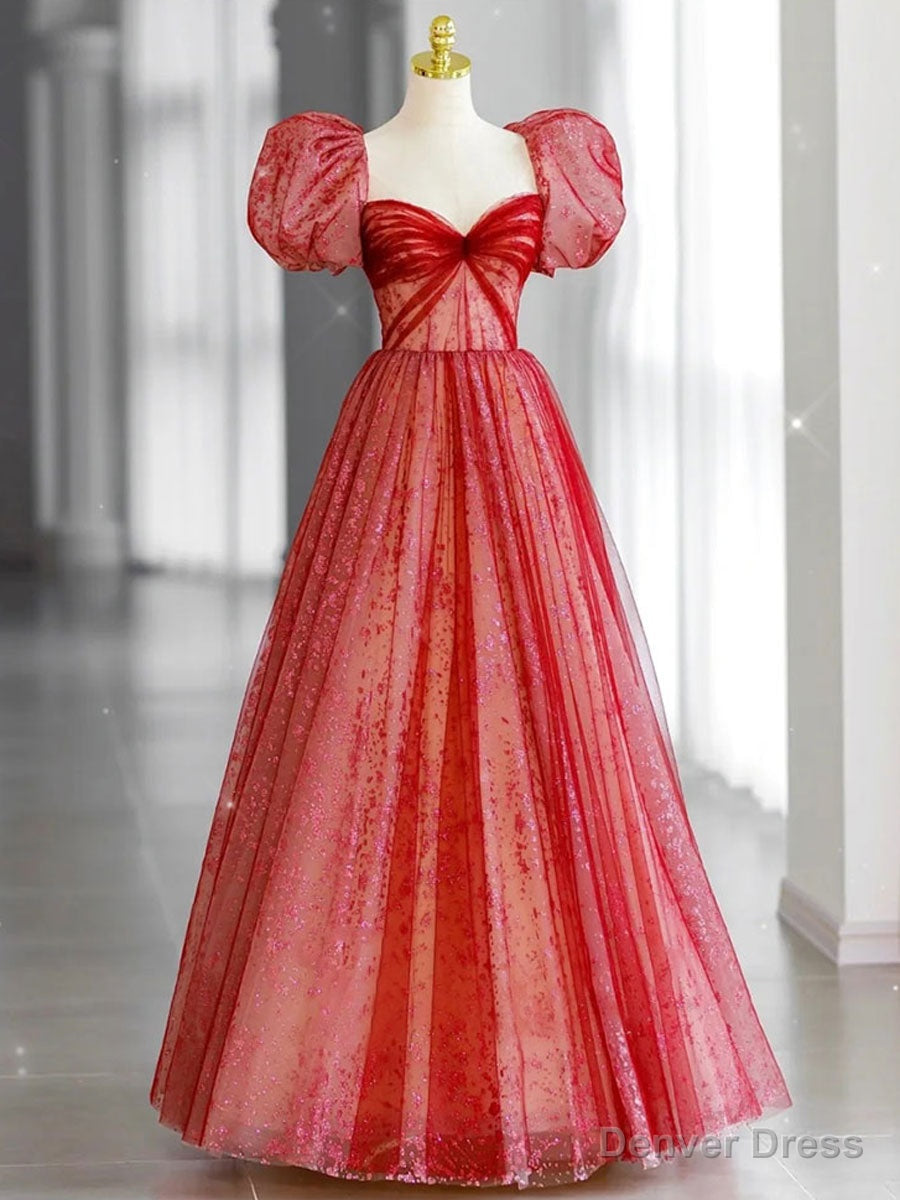 Red Long Prom Dress, Aline Red Prom Graduation Dresses