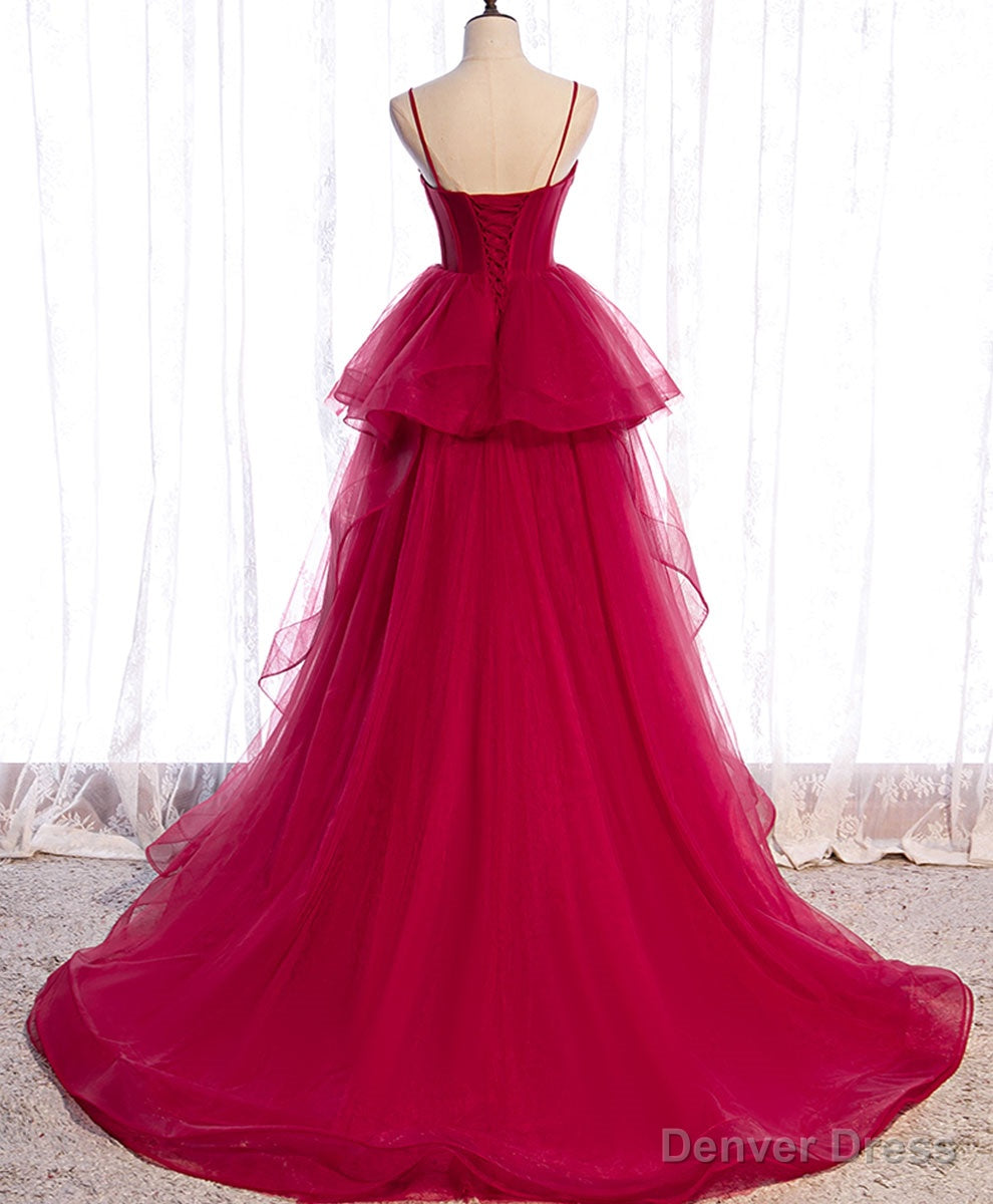 Red Long Prom Dresses, Sweetheart Neck Red Prom Gowns