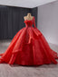 Red Long Sleeve One Shoulder Beading Prom Dresses