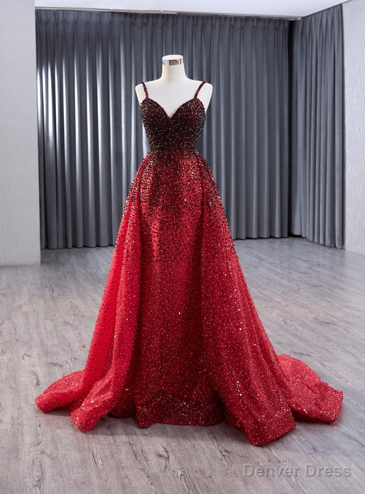 Red Mermaid Beading Spaghetti Straps Prom Dress Main image