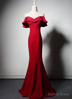 Red Mermaid Long Sweetheart Off Shoulder Prom Dress Prom Dress, Red Prom Dresses