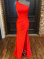 Red Mermaid One Shoulder Pleats Prom Dresses