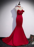 Red Mermaid Satin Long Prom Dress Prom Dress, Lace up Red Prom Dresses