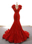 Red Mermaid Sequins Deep V Neck Prom Dresses With Train