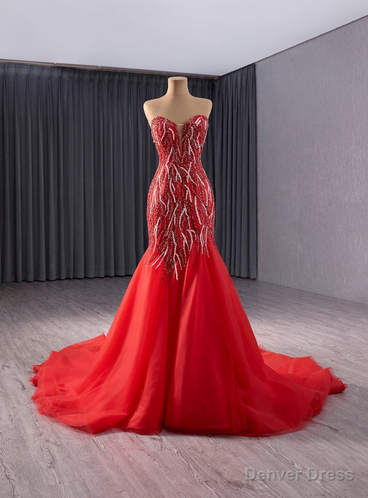 Red Mermaid Sweethaert Beading Prom Dresses Main image