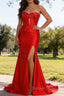 Red Mermaid Sweetheart Corset Long Prom Dresses with Slit
