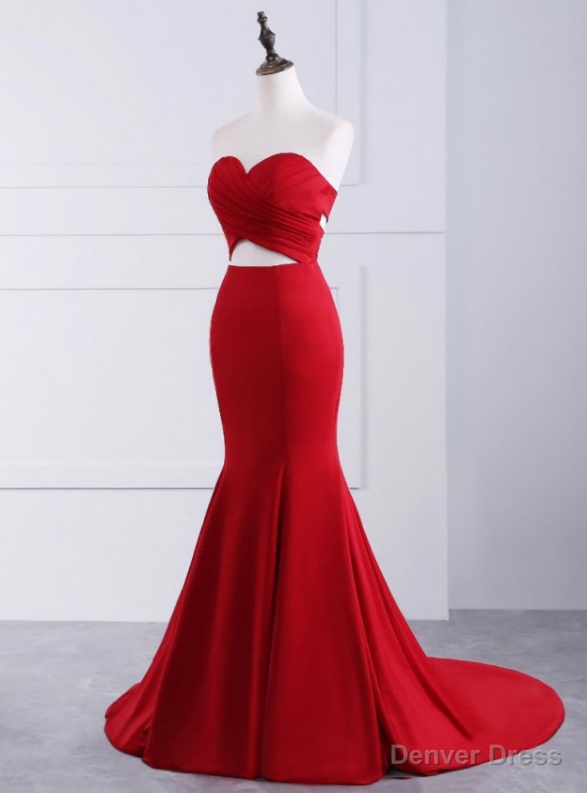 Red Mermaid Sweetheart Satin Cut Out Long Prom Dresses Main image