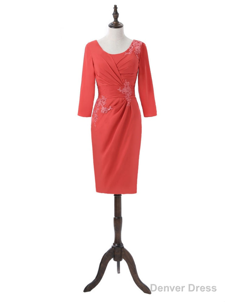 Red Mother Of The Bride Dresses Sheath 3 4 Sleeves Chiffon