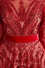 A Line Luxury Sequins Long Sleeve Backless Prom Dresses