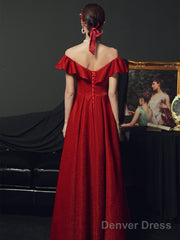 Red Off Shoulder A-Line Long Party Dress Formal Dress, Red Long Prom Dress
