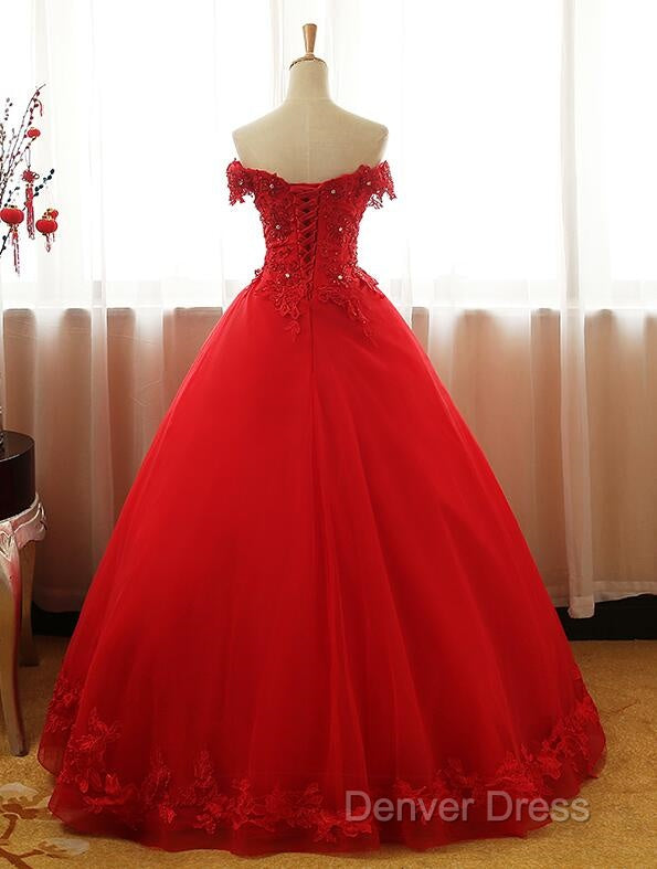 Red Off Shoulder Long Party Dresses, A-Line Tulle Evening Dresses Formal Gown Secondary image