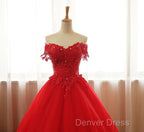 Red Off Shoulder Long Party Dresses, A-Line Tulle Evening Dresses Formal Gown
