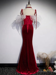Red Off Shoulder Mermaid Long Straps Prom Dress, Red Evening Dress Party Dress