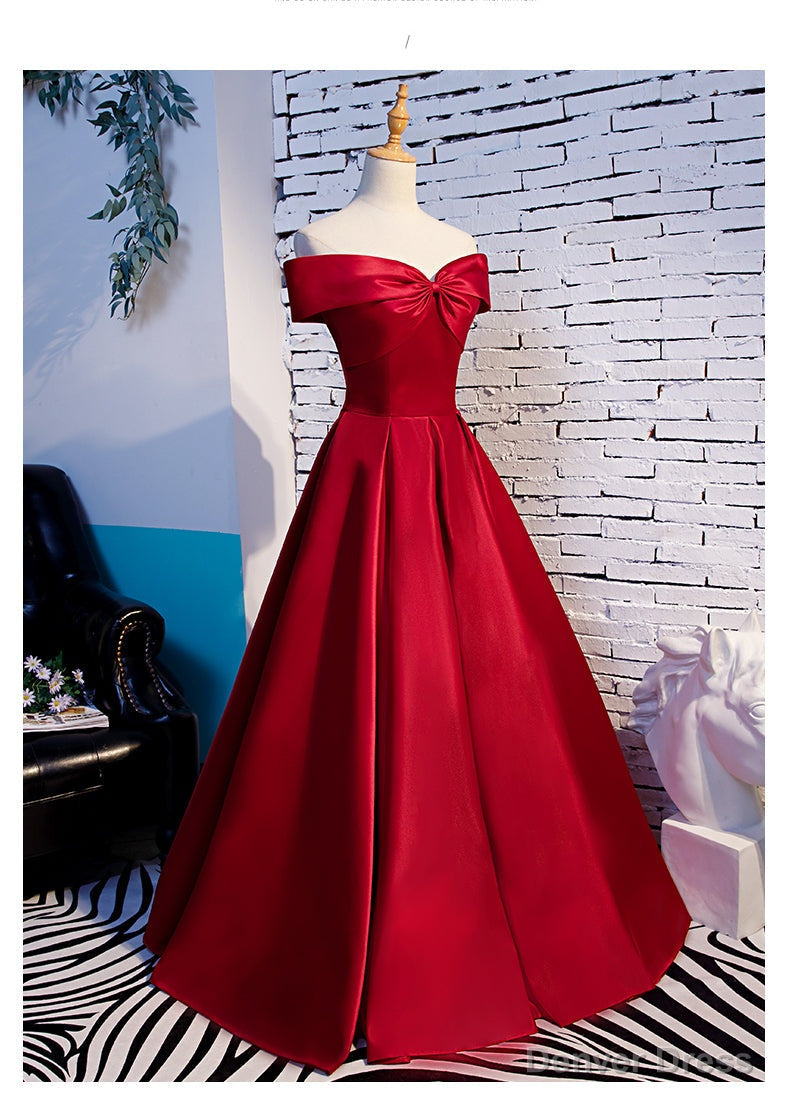 Red Off Shoulder Satin A-line Sweetheart Long Prom Dress, Red Long Evening Dress Formal Dress Main image