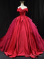 Red Off Shoulder Satin Tulle Long Prom Gown, Red Long Evening Gown