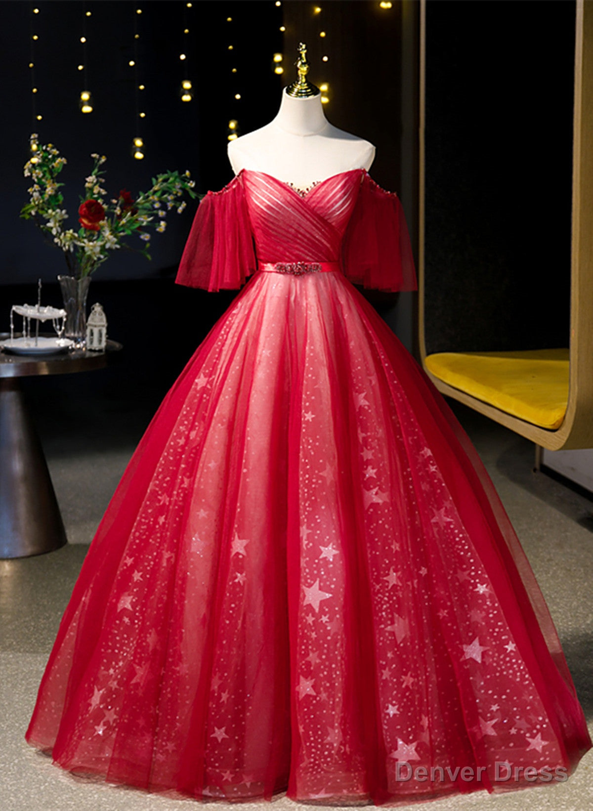 Red Off Shoulder Tulle Sweetheart Prom Dress, Red Ball Gowns Sweet 16 Dresses Secondary image