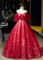 Red Off Shoulder Tulle Sweetheart Prom Dress, Red Ball Gowns Sweet 16 Dresses