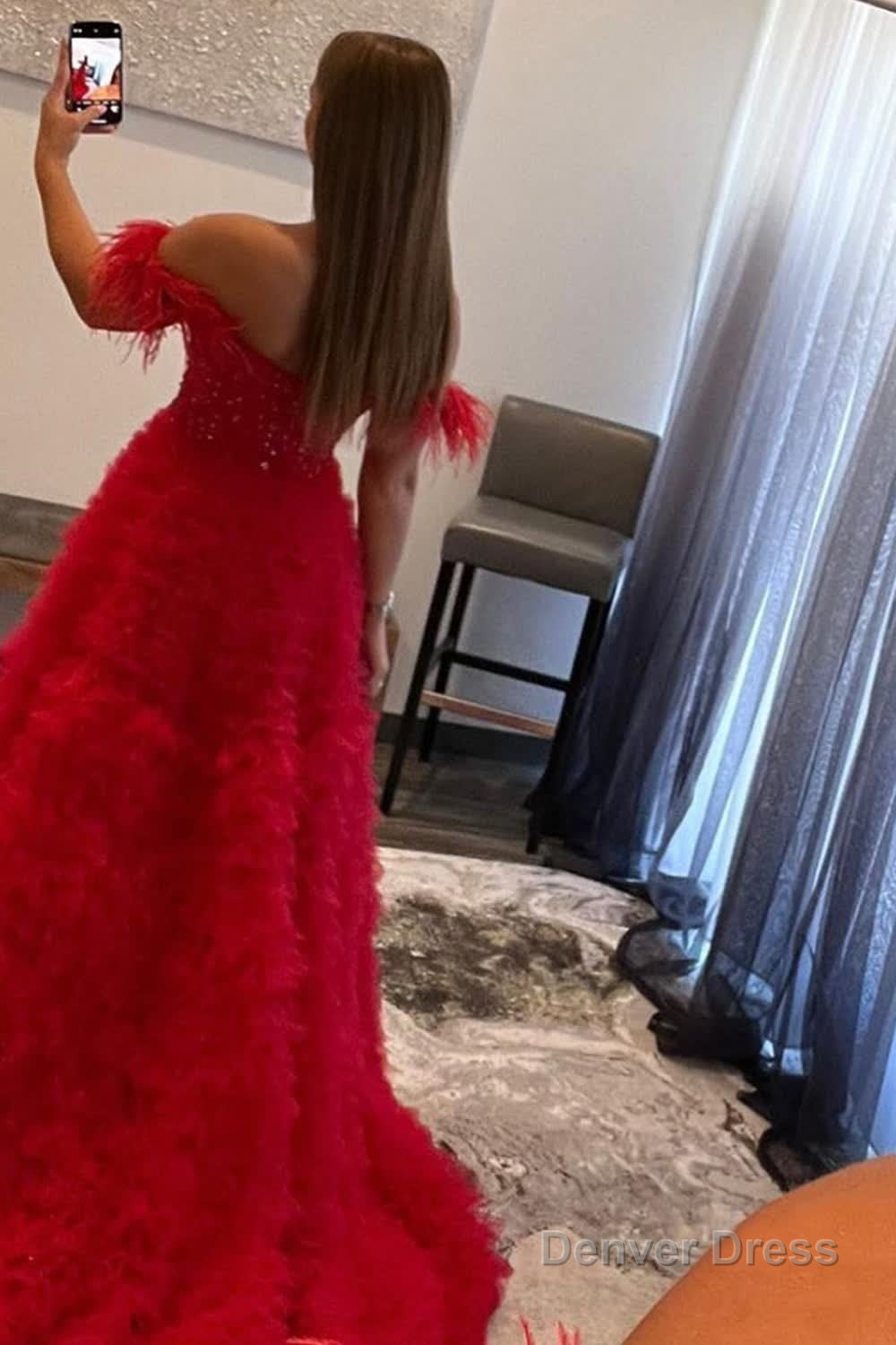Red Off the Shoulder A Line Princess Prom Dresses