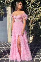 Red Off the Shoulder A Line Princess Prom Dresses