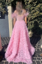 Red Off the Shoulder A Line Princess Prom Dresses