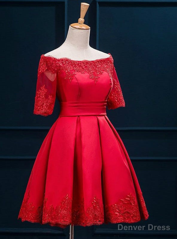 Red Off the Shoulder Satin Homecoming Dresses Main image