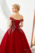 Off the Shoulder Sweetheart Applique A Line Floor Length Prom Dresses