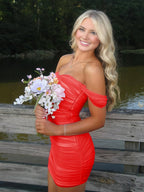 Red Off The Shoulder Tulle Homecoming Dress Short Cocktail Dresses