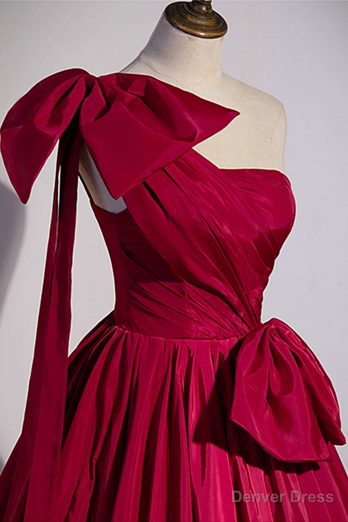 Red One Shoulder Satin Long Prom Dress, A Line Prom Dresses