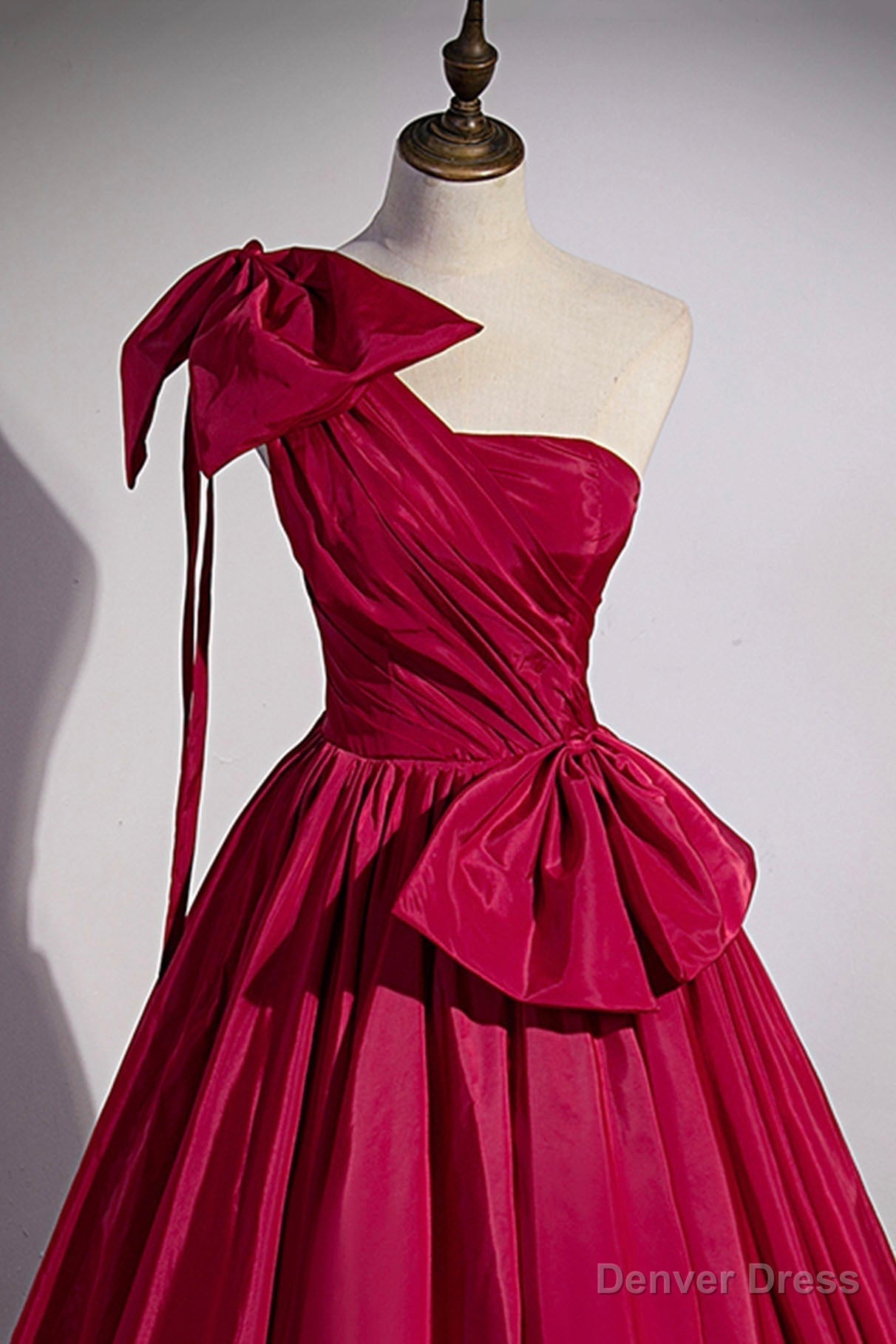 Red One Shoulder Satin Long Prom Dress, A Line Prom Dresses