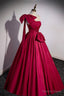 Red One Shoulder Satin Long Prom Dress, A Line Prom Dresses