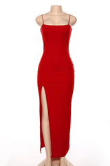 Rød festkjole, smuk spaghetti-stropper havfrue prom kjole lang med split aftenkjoler
