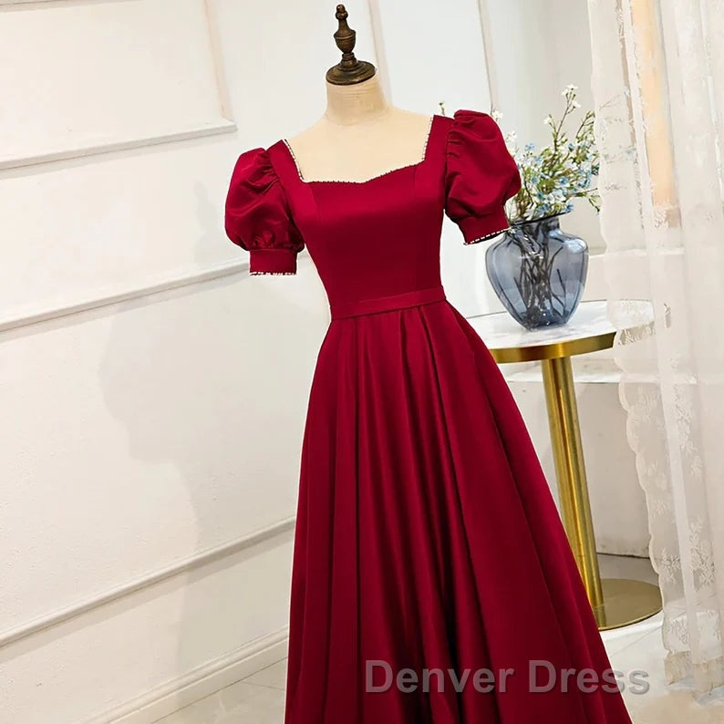 Red Puff Sleeve Prom Dress Red Bridesmaid Dress Victorian Dresses