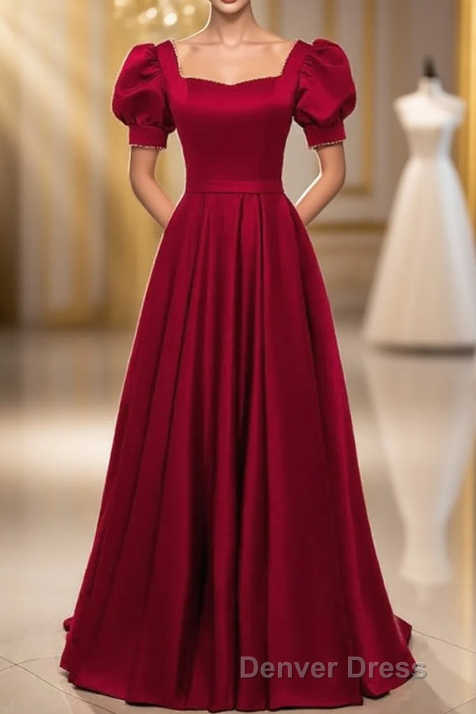 Red Puff Sleeve Prom Dress Red Bridesmaid Dress Victorian Dresses