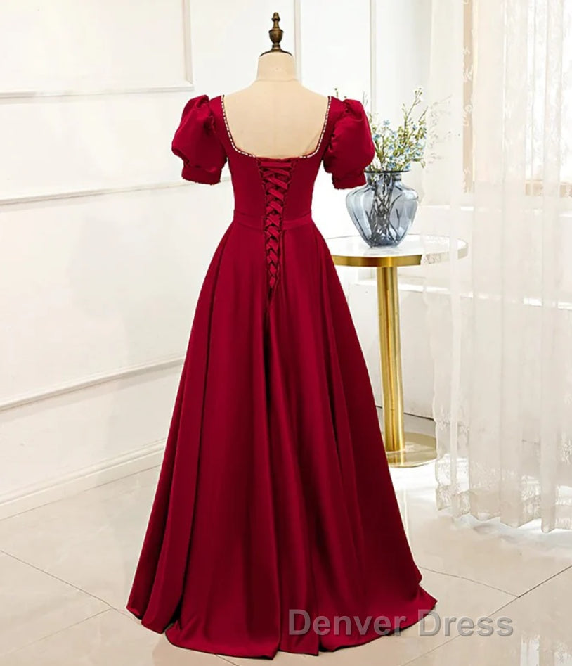 Red Puff Sleeve Prom Dress Red Bridesmaid Dress Victorian Dresses