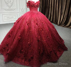 Red Quinceanera Dresses Ball Gowns Sequined Flowers