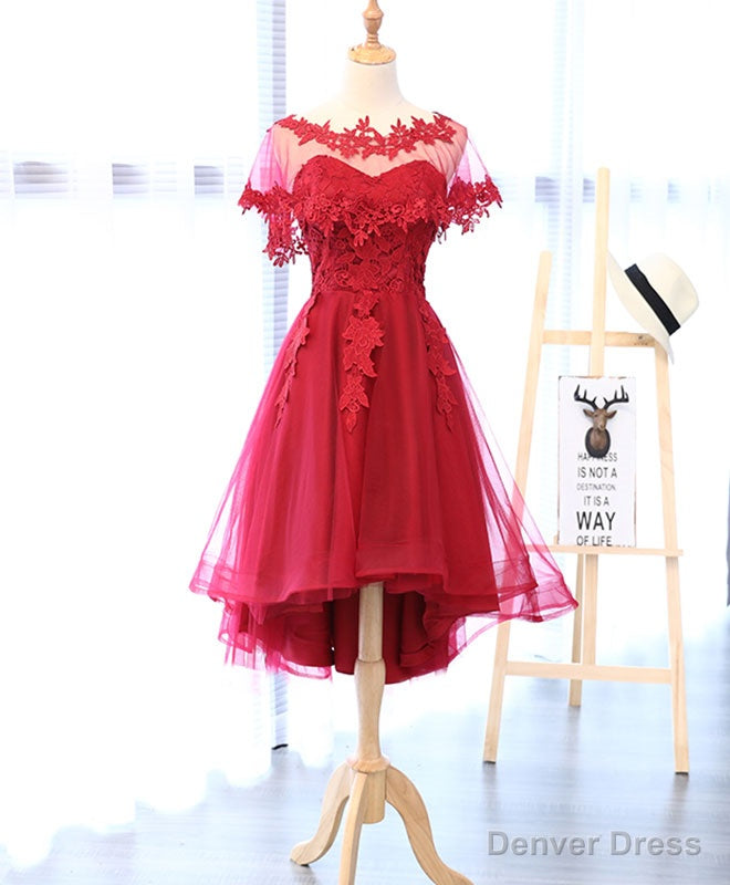 Red Round Neck Lace Tulle Short Prom Dress Main image