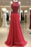 Red Round Neck Long Prom Dresses, Red Evening Dresses