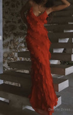 Red Ruffles Long Prom Dress Elegant Prom Dresses