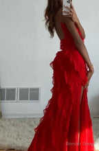 Red Ruffles Long Prom Dress Elegant Prom Dresses