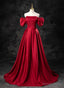 Red Satin A Line Short Sleeves Long Prom Dress, Red Long Prom Dress