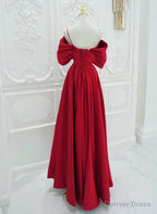 Red Satin A Line Straps Long Prom Dress, Red Long Prom Dresses