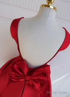 Red Satin Backless Short Prom Dress, Red Homecoming Dresses