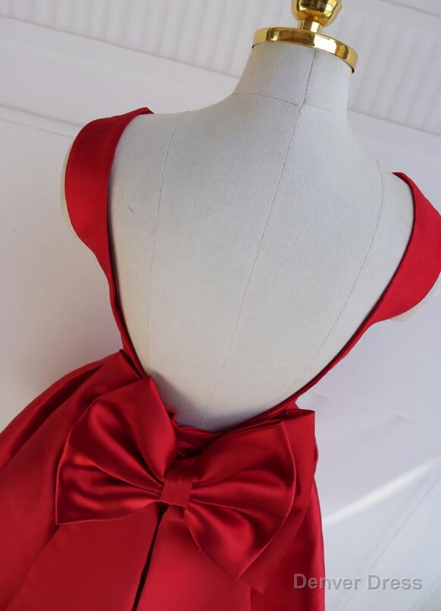 Red Satin Backless Short Prom Dress, Red Homecoming Dresses