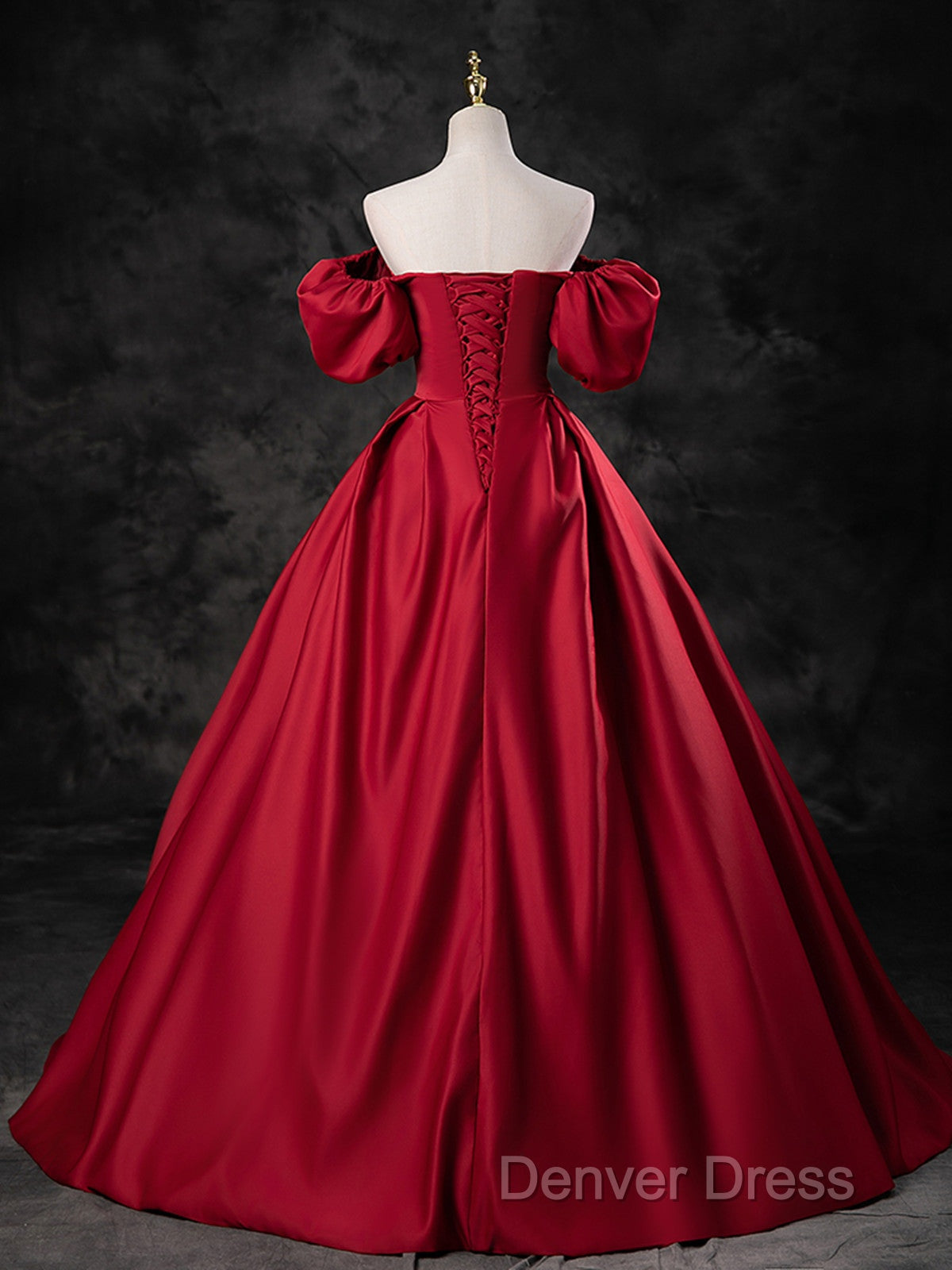 Red Satin Off Shoulder Long Simple A Line Wedding Prom Dress, Red Long Prom Dresses