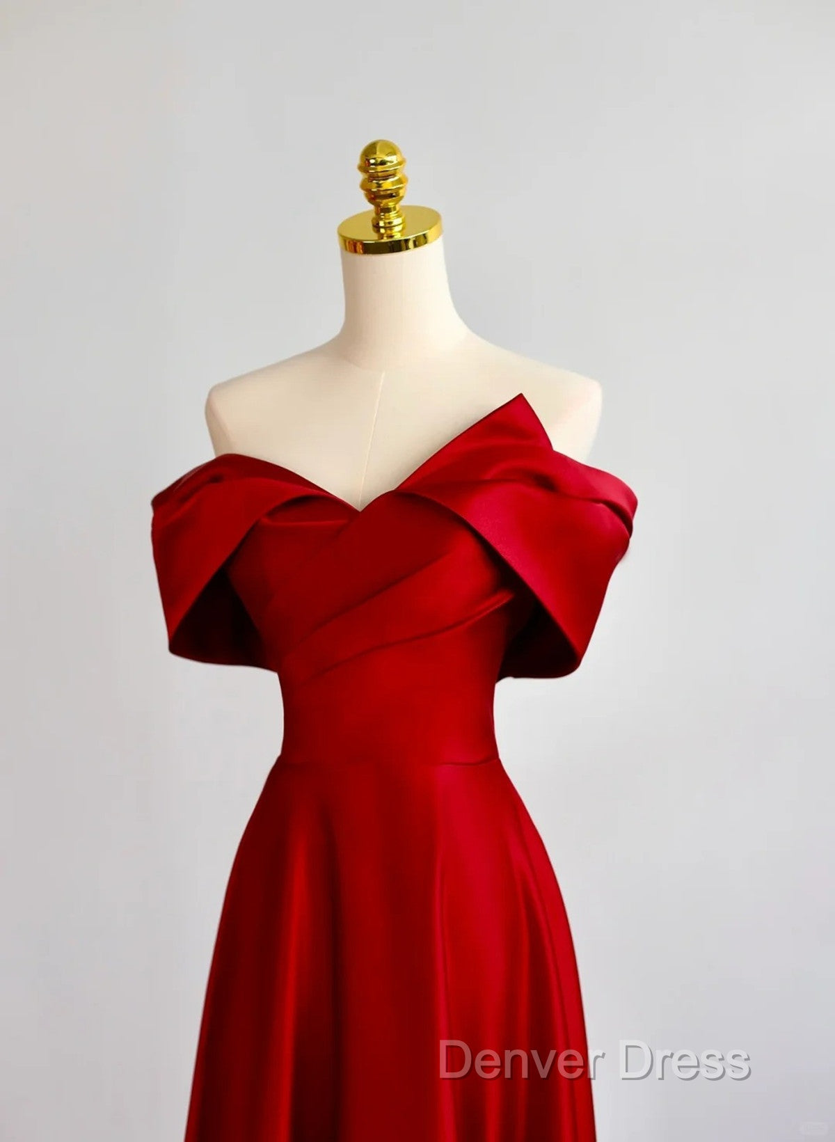 Red Satin Off Shoulder Sweetheart Long Party Dresses, Red Satin Prom Dresses