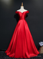 Red Satin Off the Shoulder Beading Prom Dresses