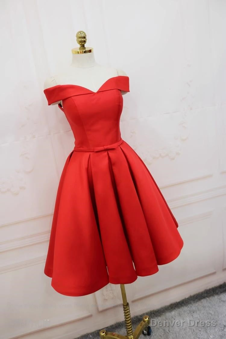 Red Satin Off the Shoulder Pleats Homecoming Dress Main image