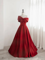 Red Satin One Shoulder Long Prom Dress with Bow Red Off Shoulder Prom Dress shops