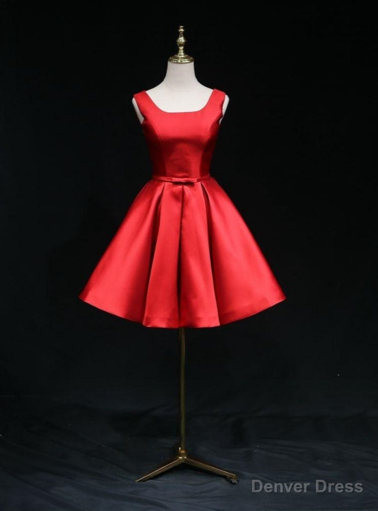 Red Satin Open Back Bow Homecoming Dresses Main image